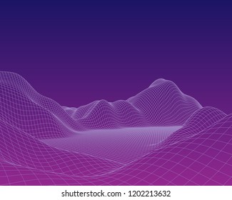 Abstract vector mesh landscape. Cyberspace grid. Data visualization background.