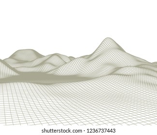 Abstract vector mesh landscape. Cyberspace grid. Data visualization background.