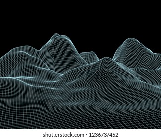 Abstract vector mesh landscape. Cyberspace grid. Data visualization background.