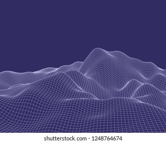 Abstract vector mesh landscape. Cyberspace grid. Data visualization background.