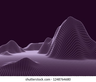 Abstract vector mesh landscape. Cyberspace grid. Data visualization background.
