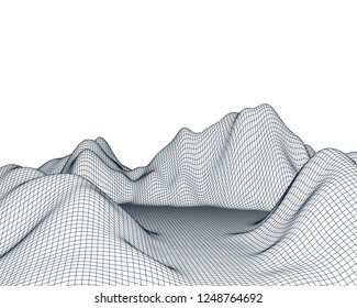 Abstract vector mesh landscape. Cyberspace grid. Data visualization background.