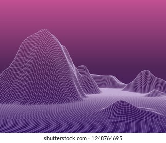 Abstract vector mesh landscape. Cyberspace grid. Data visualization background.