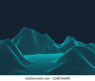 Abstract vector mesh landscape. Cyberspace grid. Data visualization background.
