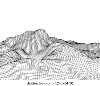 Abstract vector mesh landscape. Cyberspace grid. Data visualization background.