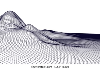 Abstract vector mesh landscape. Cyberspace grid. Data visualization background.