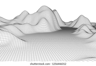 Abstract vector mesh landscape. Cyberspace grid. Data visualization background.