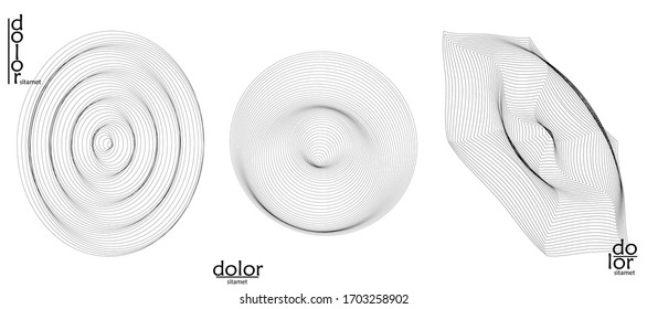 Abstract vector mesh object icon set. Polygonal geometric shape. Computer modeling for math or chemistry. Line optical art design. Outline wavy surface. Wire frame logo design. 