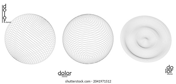 Abstract vector mesh object icon set. Polygonal geometric shape. Computer modeling for math or chemistry. Line optical art design. Outline wavy surface. Wire frame logo design. 
