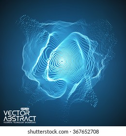 Abstract vector mesh on blue background. Futuristic style card. Elegant background for business presentations.  Corrupted point sphere.  Chaos aesthetics.