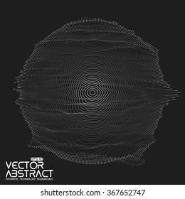 Abstract vector mesh on dark background. Futuristic style card. Elegant background for business presentations.  Corrupted point sphere.  Chaos aesthetics.