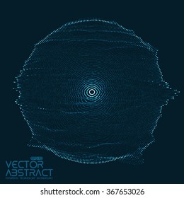 Abstract vector mesh on dark background. Futuristic style card. Elegant background for business presentations.  Corrupted point sphere.  Chaos aesthetics.