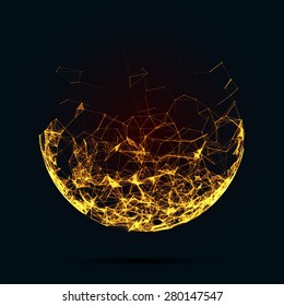 Abstract vector mesh spheres. Futuristic technology low poly style. Elegant dots background for business presentations. Flying debris lines. Illustration eps10