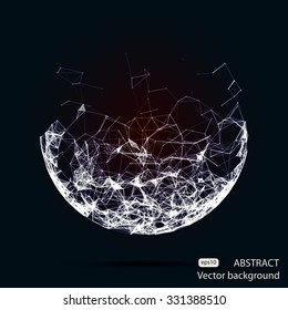Abstract vector mesh spheres. Futuristic technology low poly style. Elegant dots background for business presentations. Flying debris lines. Illustration eps10
