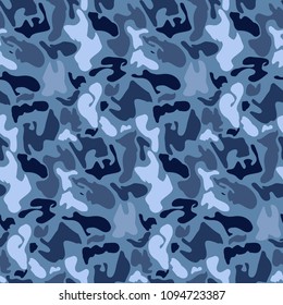 Abstract Vector Military Blue Camouflage Background Made of Splash. Seamless Camo Dark Pattern for Army Clothing.