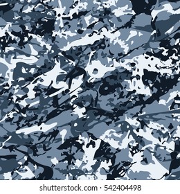 Abstract Vector Military Blue Camouflage Background Made of Splash. Camo Dark Pattern for Army Clothing.