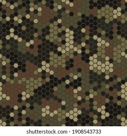 Abstrakter, Vektorgrafik-Militärhintergrund. Futuristische fortgeschrittene KampfUniform. Camo nahtloses Muster geometrischer sechseckiger Formen für Armeekleidung.