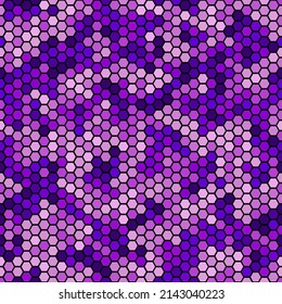 Abstract vector military camouflage background. Futuristic advanced combat uniform pink amethyst palette. Camo seamless pattern of geometric hexagonal shapes for army clothing.