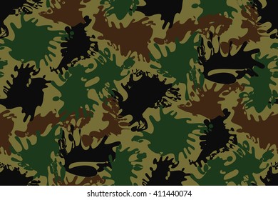 Abstract Vector Military Camouflage Background Made of Splash.  Seamless Camo Pattern for Army Clothing.