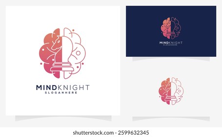 Abstract vector of mind and knight chess icon symbols. Unique graphic thinking strategy logo design ideas. Gradient colors.	
