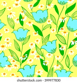 Abstract vector minimalistic floral seamless background in doodle style