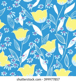 Abstract vector minimalistic floral seamless background in doodle style