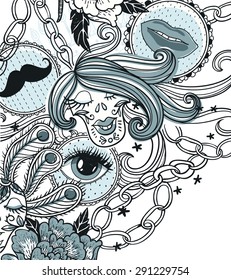 abstract vector mix of hand drawn vintage elements