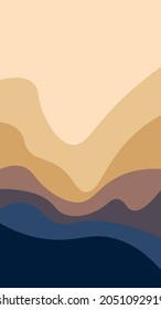 Abstract vector mobile template, wavy lines. Trendy colours - deep blue and pastel beige. 9:16 vertical size for phone backdrop.