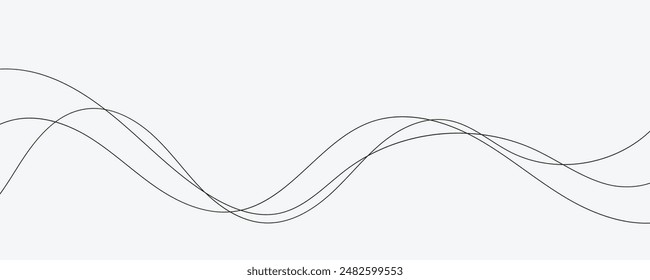 Abstract vector modern background with black wavy lines and particles.