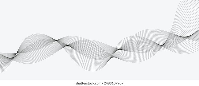 Abstract vector modern background with black wavy lines and particles.