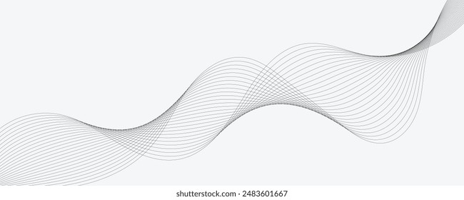 Abstract vector modern background with black wavy lines and particles.