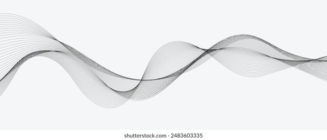 Abstract vector modern background with black wavy lines and particles.