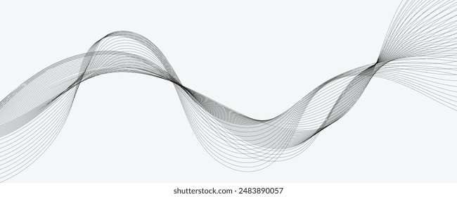 Abstract vector modern background with black wavy lines and particles.