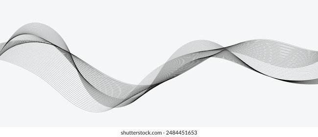 Abstract vector modern background with black wavy lines and particles.