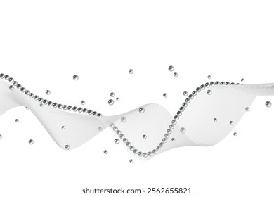 Abstract vector Modern background with grey wavy lines, dynamic waves, line and pearls and pearl chain