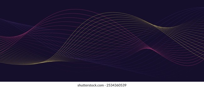 Abstract vector modern background with multicolor wavy lines and particles. Futuristic waves.