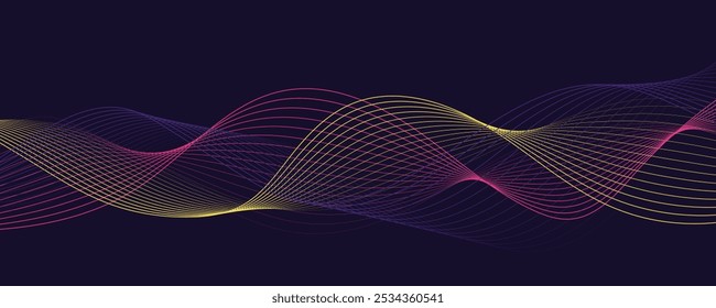 Abstract vector modern background with multicolor wavy lines and particles. Futuristic waves.