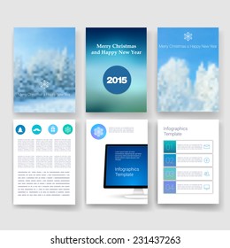 Abstract vector modern brochure design template set with numbers. Happy new year 2015. Postcard, invitation. Vector illustration. 