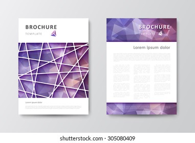 Abstract vector modern brochure design template. Light purple polygonal background.