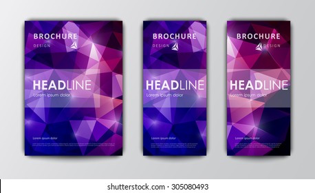 Abstract vector modern  brochure design template. Bright purple polygonal background.