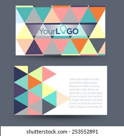Abstract vector modern business card design template with colorful geometric triangular background
