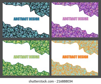 Abstract vector modern design templates collection with colorful geometric triangular backgrounds. Brand, visualization, corporate identity business set. Identity Design. Card, envelope.