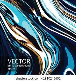 Abstract vector modern fluid art. Texture colored chrome, liquid marble, alcohol ink, acrylic. Trendy background in blue, gold color for background design flyers, poster, print, card, decor, patterns.