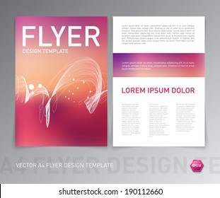 Abstract vector modern flyer / brochure design template. Smooth red blurry background with curly dynamic wave.