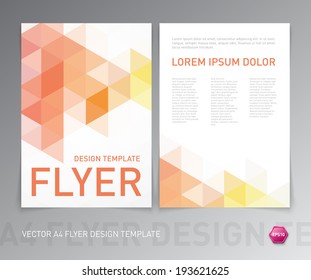 Abstract vector modern flyer / brochure design template with colorful geometric triangular background. Yellow and orange colors on white