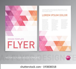 Abstract vector modern flyer / brochure design template with colorful geometric triangular background. Pink purple and orange colors on white