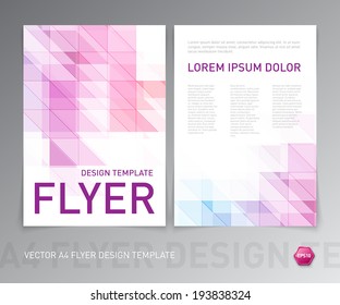 Abstract vector modern flyer / brochure design template with colorful geometric triangular background. Purple pink and blue colors on white