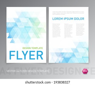 Abstract vector modern flyer / brochure design template with colorful geometric triangular background. Green and blue colors on white