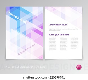 Abstract vector modern flyer / brochure design template with light blue and purple geometric hi-tech background.