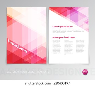 Abstract vector modern flyer / brochure design template with pink geometric hi-tech background.